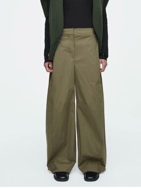 COS Barrel-Leg Utility Trousers 100% Wool Size 10 in Olive